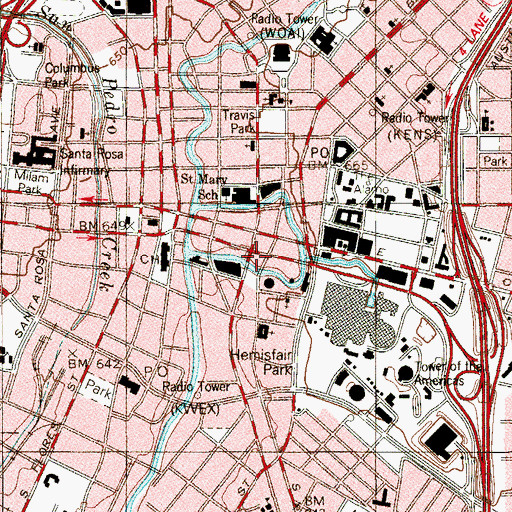 Topographic Map of Hertzberg Circus Museum, TX