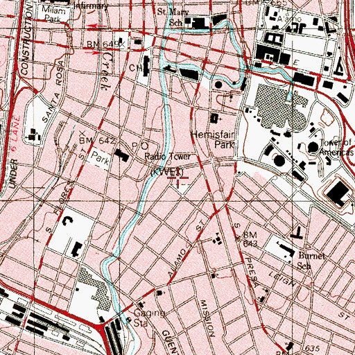 Topographic Map of San Antonio Art League Museum, TX