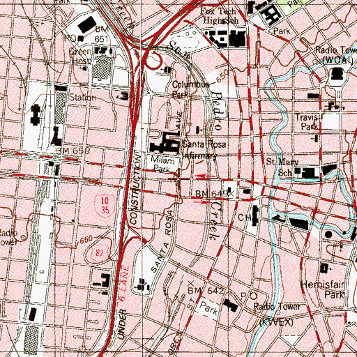 Topographic Map of Spanish Governors Palace, TX
