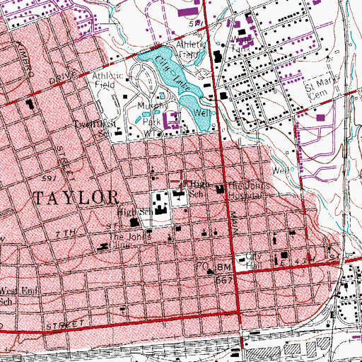 Topographic Map of Dan Moody Birthplace and Museum, TX