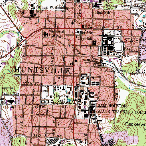 Topographic Map of Sam Houston Memorial Museum, TX