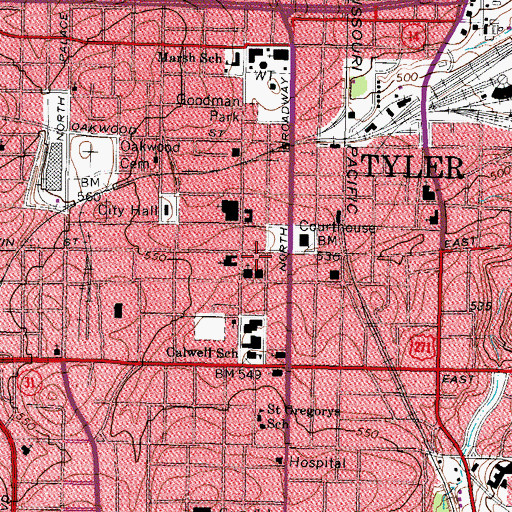 Topographic Map of Carnegie History Center, TX