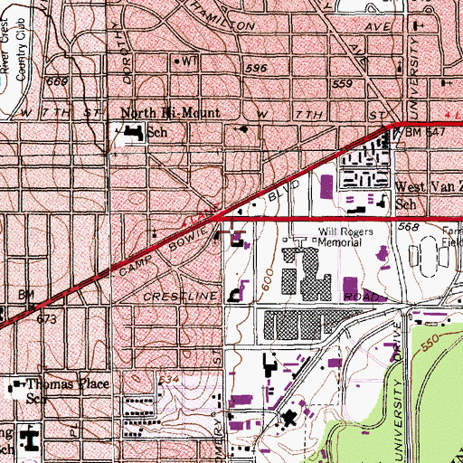 Topographic Map of Amon Carter Museum, TX