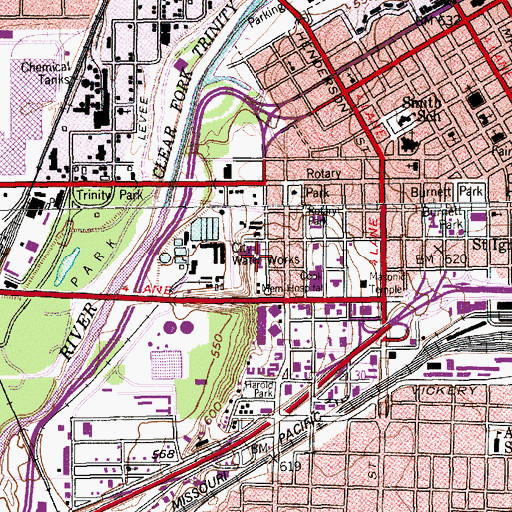 Topographic Map of Historic Fort Worth, TX