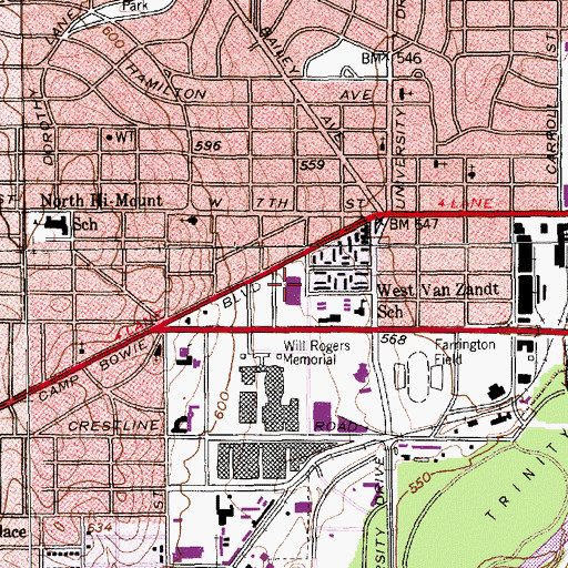 Topographic Map of Kimbell Art Museum, TX
