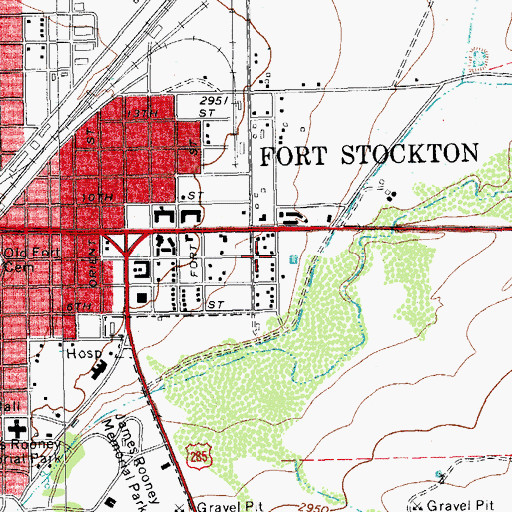 Topographic Map of Historic Fort Stockton, TX