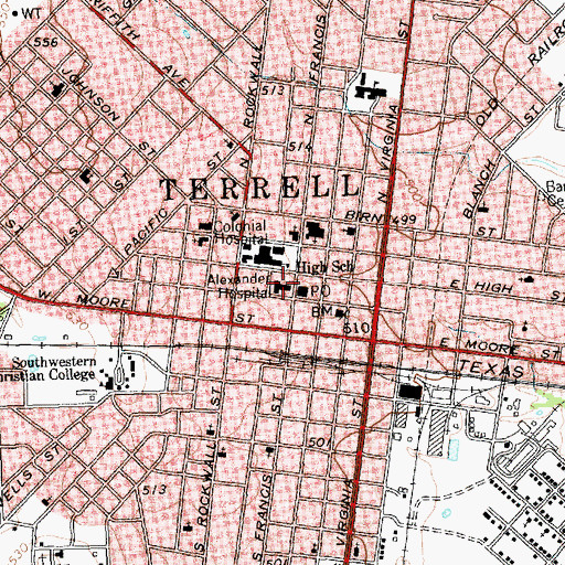 Topographic Map of Terrell Heritage Museum, TX