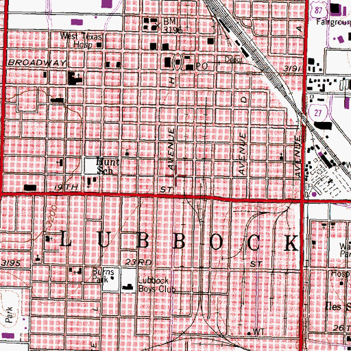 Topographic Map of Buddy Holly Center, TX