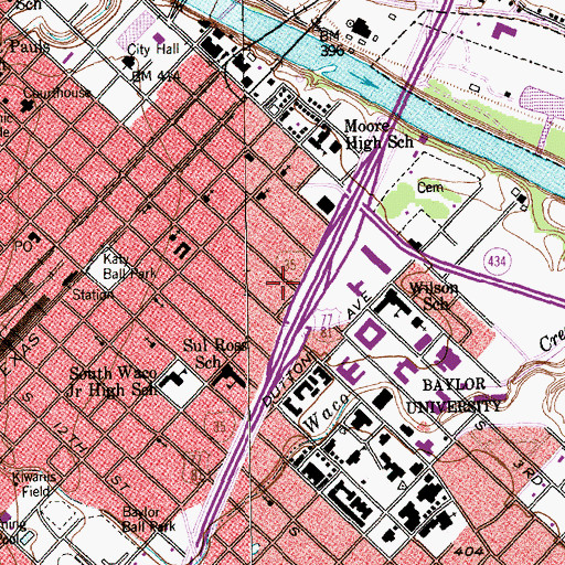 Topographic Map of Historic Waco Foundation, TX
