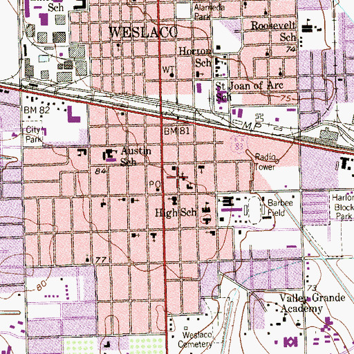 Topographic Map of Weslaco Bicultural Museum, TX