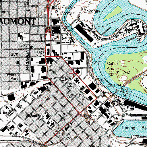 Topographic Map of Art Museum of Southeast Texas, TX