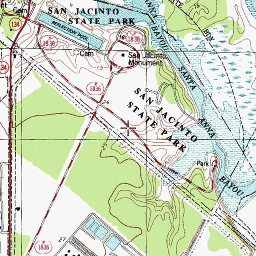 Topographic Map of San Jacinto Museum of History, TX