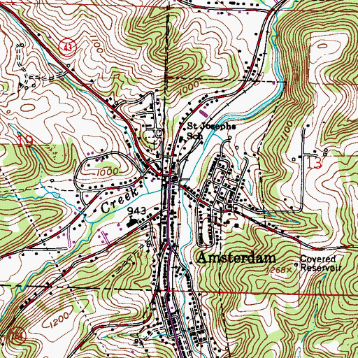 Topographic Map of Amsterdam Post Office, OH