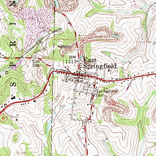 Topographic Map of East Springfield Post Office, OH