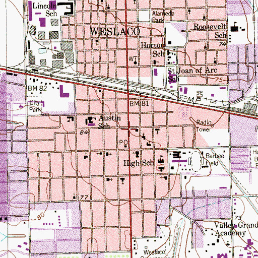 Topographic Map of Weslaco Public Library, TX