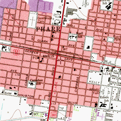 Topographic Map of Pharr Memorial Library, TX