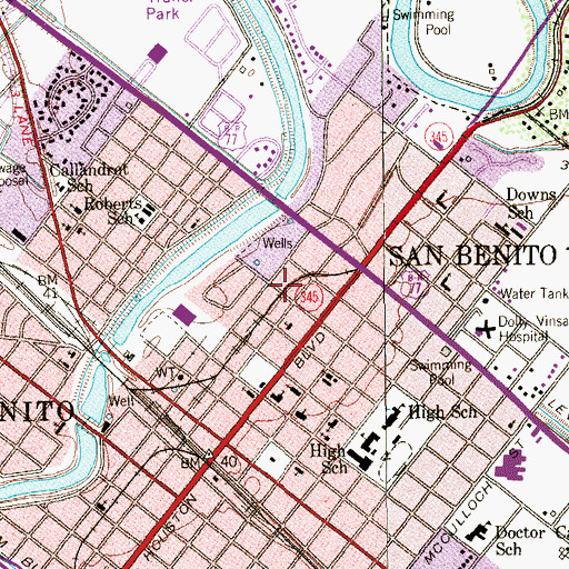 Topographic Map of San Benito Public Library, TX