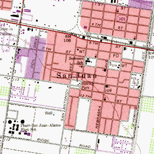 Topographic Map of San Juan Public Library, TX