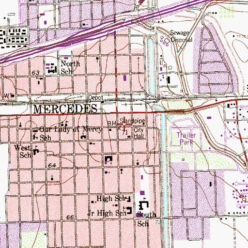 Topographic Map of Mercedes Memorial Library, TX