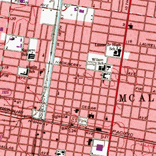 Topographic Map of McAllen Memorial Library, TX