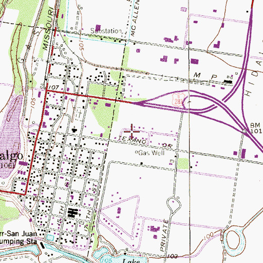 Topographic Map of Hidalgo Public Library, TX