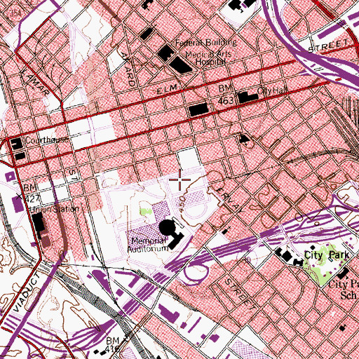 Topographic Map of Dallas Public Library, TX