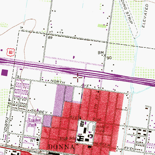 Topographic Map of Donna Public Library, TX
