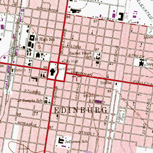 Topographic Map of Edinburg Public Library, TX