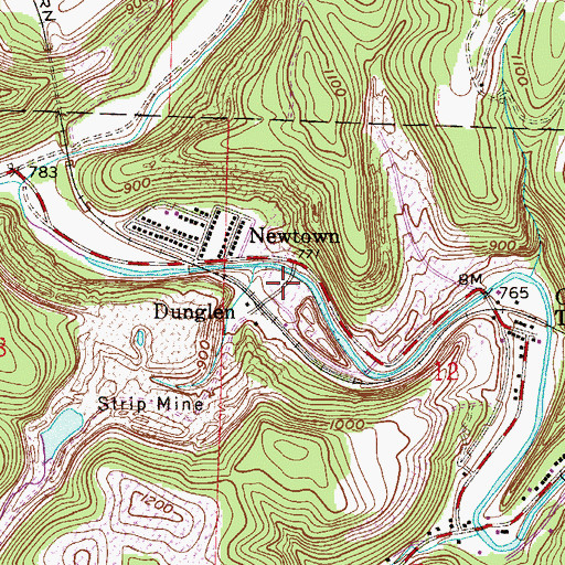 Topographic Map of Dunglen Post Office, OH