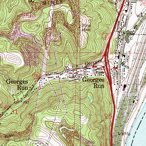 Topographic Map of Georges Run Post Office (historical), OH