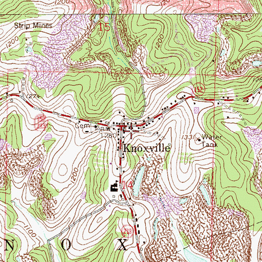 Topographic Map of Knoxville Post Office (historical), OH
