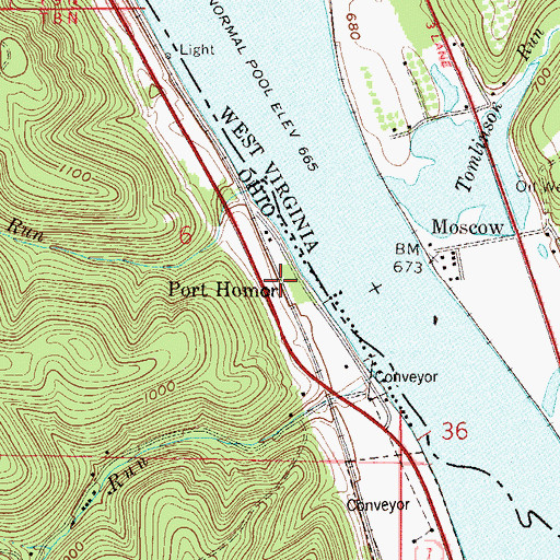 Topographic Map of Port Homer Post Office (historical), OH