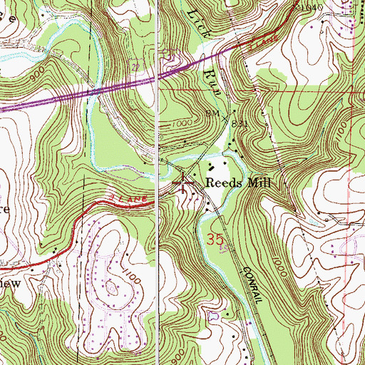 Topographic Map of Reeds Mills Post Office (historical), OH