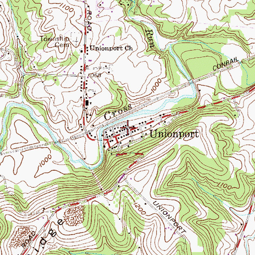 Topographic Map of Unionport post office, OH