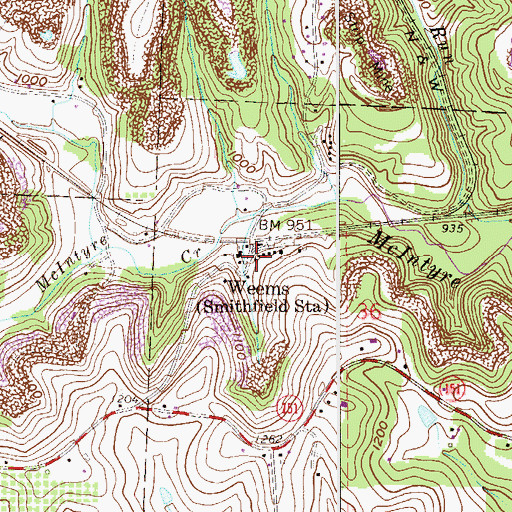 Topographic Map of Weems Post Office (historical), OH