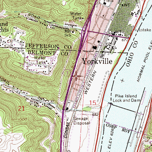Topographic Map of Yorkville Post Office, OH
