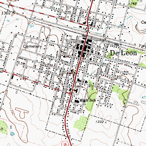 Topographic Map of De Leon Hospital, TX