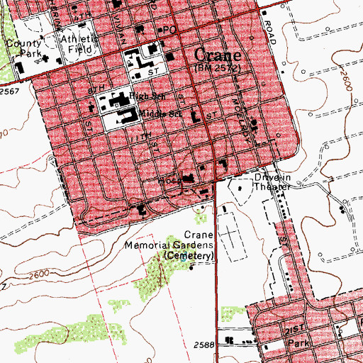 Topographic Map of Crane Memorial Hospital, TX