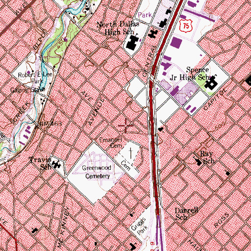 Topographic Map of Baylor Medical Center at Uptown, TX