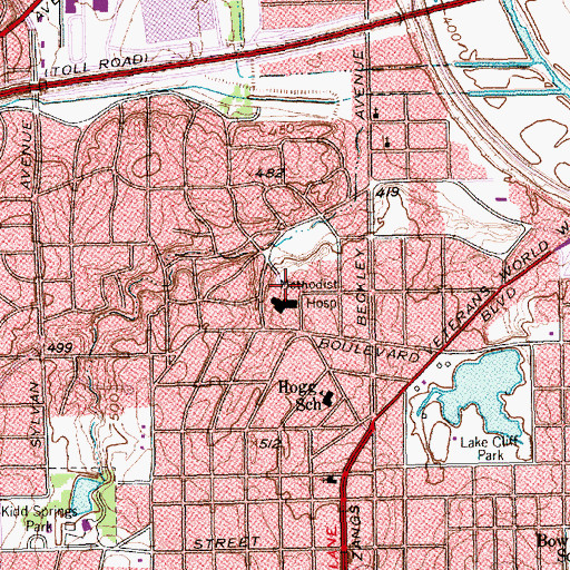 Topographic Map of Methodist Dallas Medical Center, TX