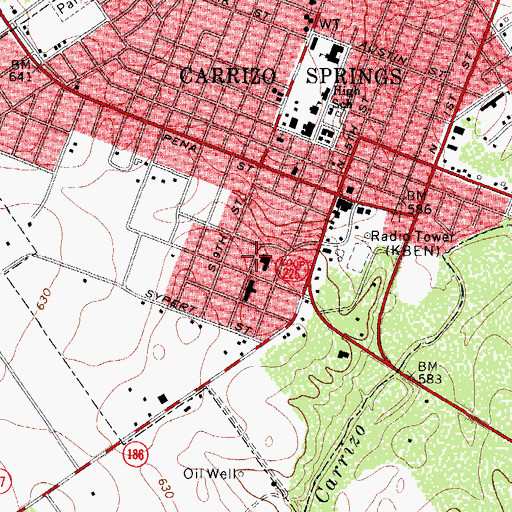 Topographic Map of Dimmit County Memorial Hospital, TX