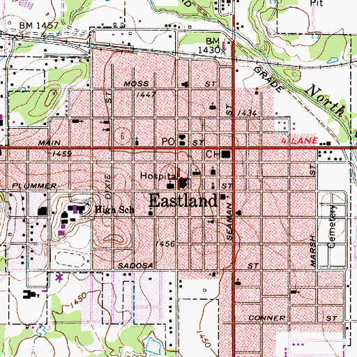 Topographic Map of Eastland Memorial Hospital, TX