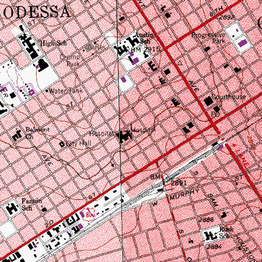 Topographic Map of Medical Center Hospital, TX
