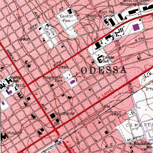 Topographic Map of Odessa Regional Medical Center, TX