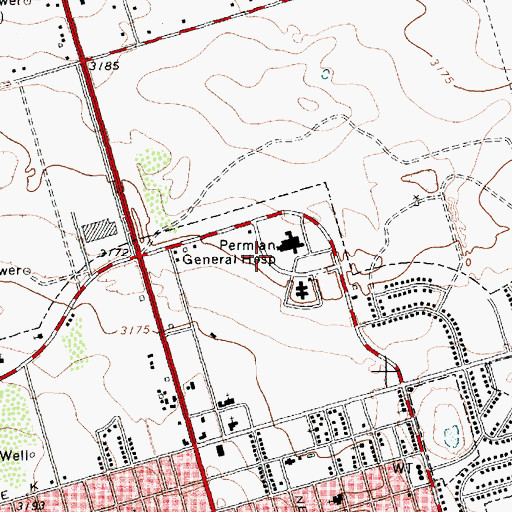 Topographic Map of Permian General Hospital, TX