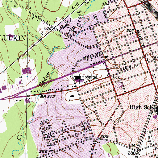 Topographic Map of Memorial Specialty Hospital, TX
