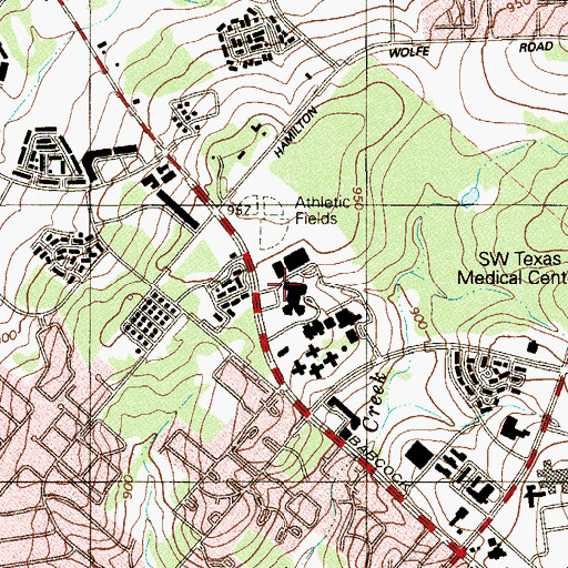 Topographic Map of CHRISTUS Santa Rosa Hospital - Medical Center, TX