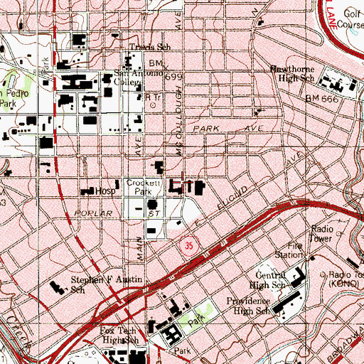 Topographic Map of Metropolitan Methodist Hospital, TX