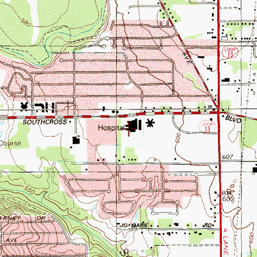 Topographic Map of Southeast Baptist Hospital, TX