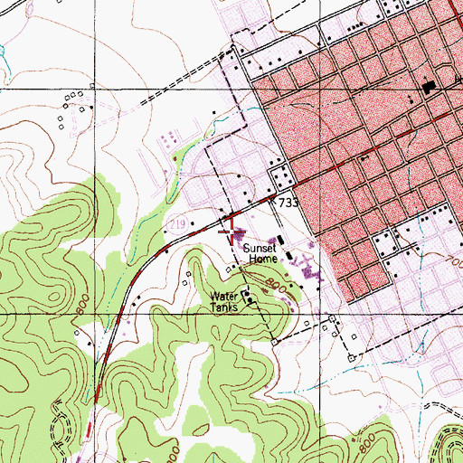 Topographic Map of Goodall - Witcher Healthcare Foundation Hospital, TX